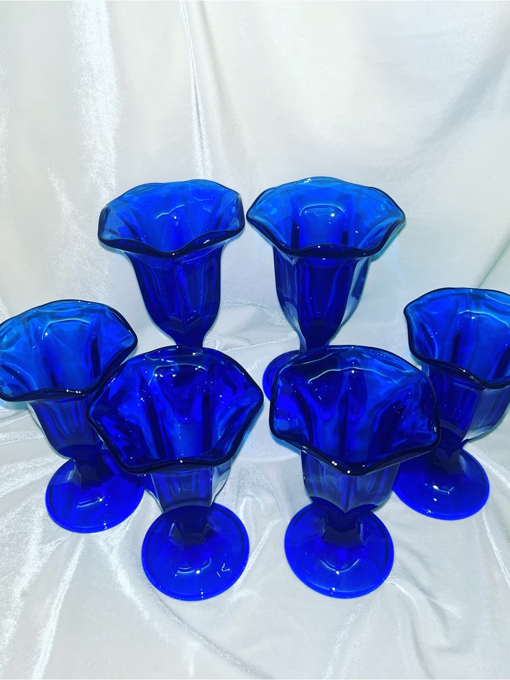 Vintage Cobalt Blue Glass Dessert Goblets - Set of 6